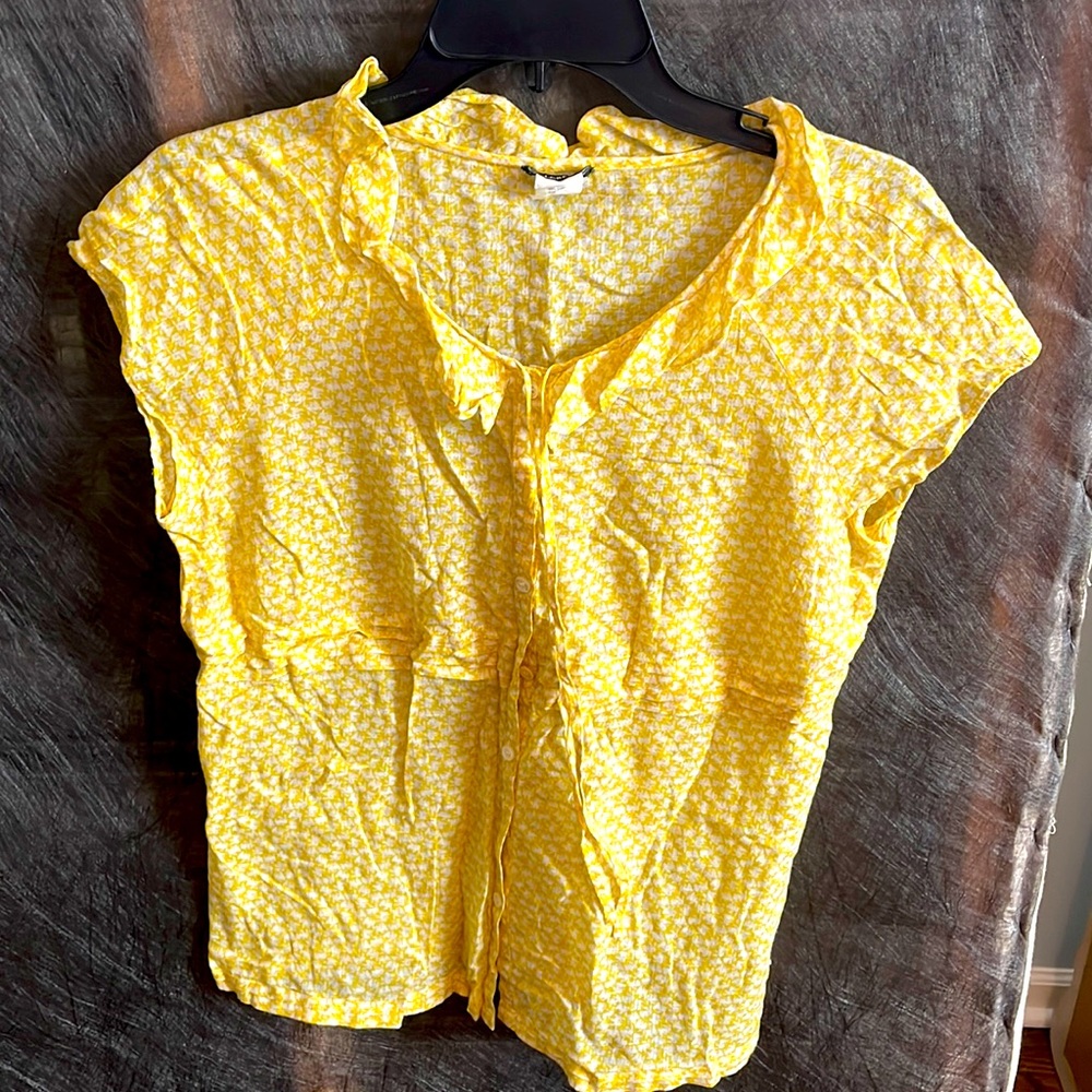 Jcrew yellow and white patterned blouse